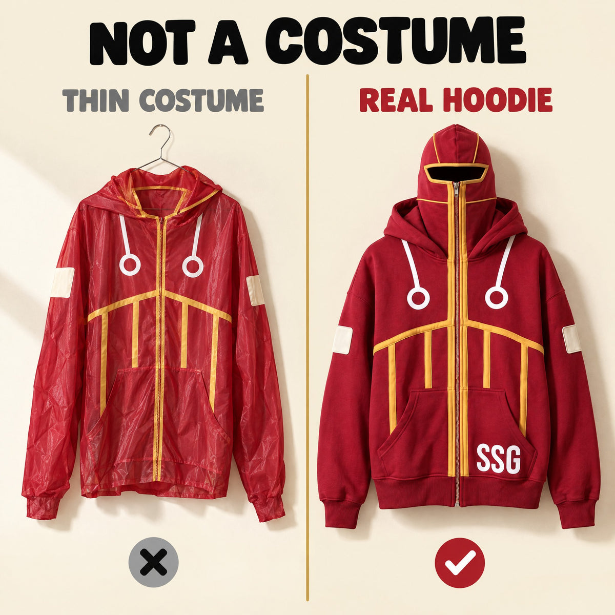 SSG Hoodie vs a thin costume: real fleece hoodie
