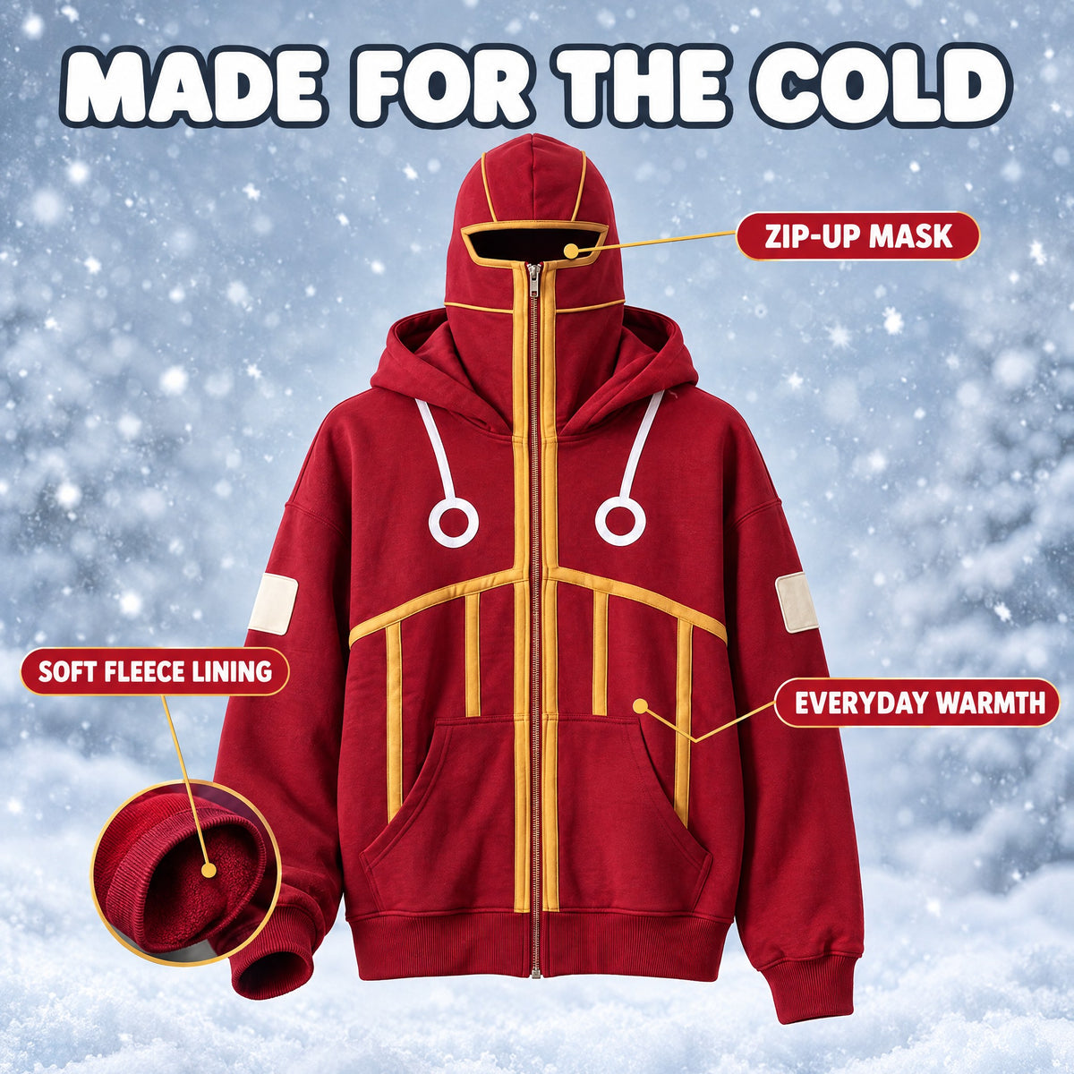 SSG Hoodie made for the cold: zip-up mask, soft fleece lining, everyday warmth
